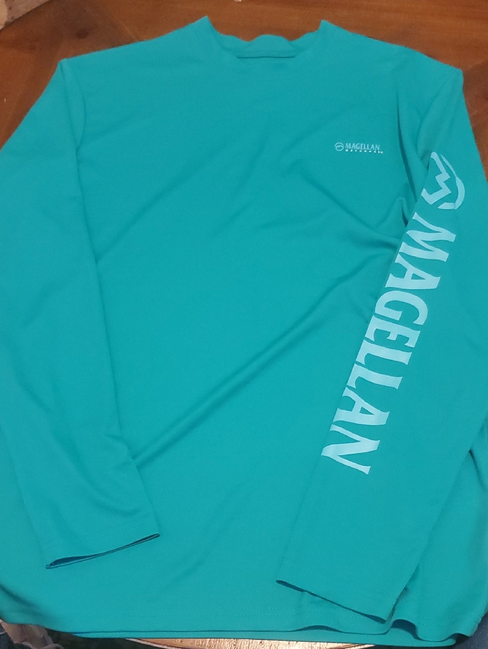 Magellan Outdoors Teal Long Sleeve Shirt with White Sleeve Logo
